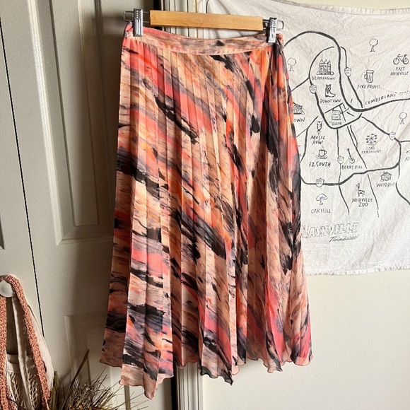 reiss pleated maxi skirt watercolor size 4 - Picture 1 of 8